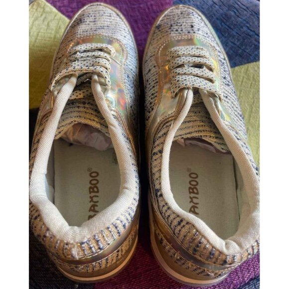 Womens Bamboo Slip-On Comfort Sneakers Gold/Silver Fashion Size 9 - Picture 2 of 4